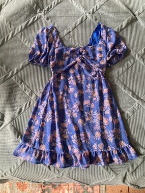 Sienna Sky Blue Floral Mini Dress with Pink & Yellow Accents